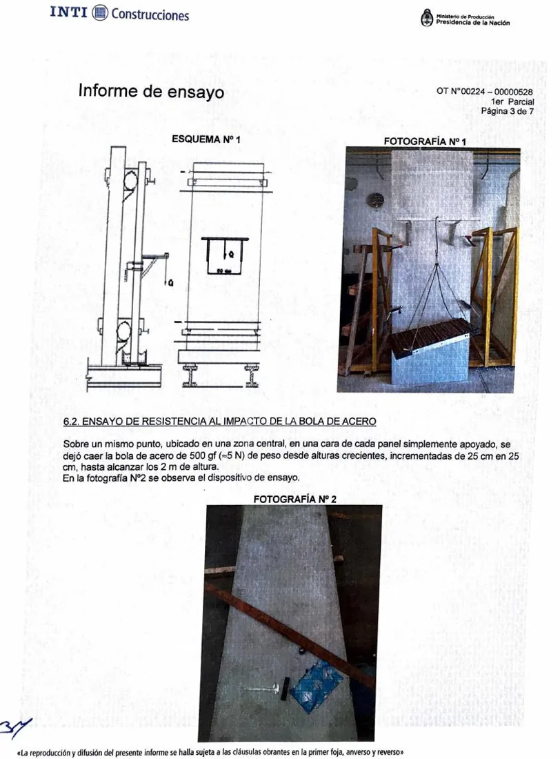 Ensayo de resistencia al impacto sobre panel